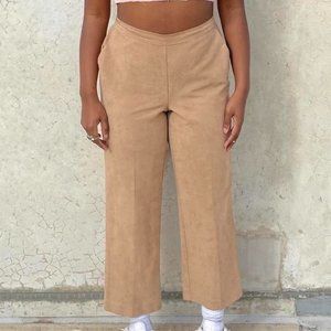 High waisted suede trouser pants in beige